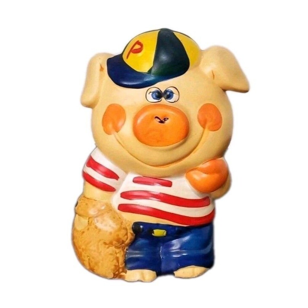 Baseball Player Piggy Bank Ceramic Enesco Coin Kids Collectible MCM Decor Vtg